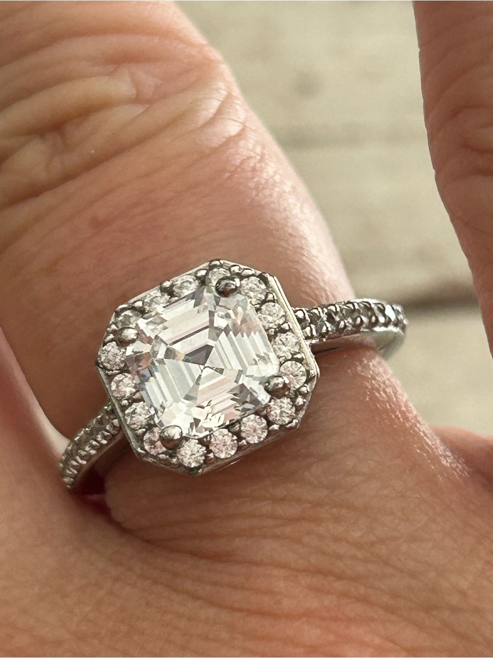 Sterling Classic Solitaire Halo Ring in Silver with Clear Stone size 6
